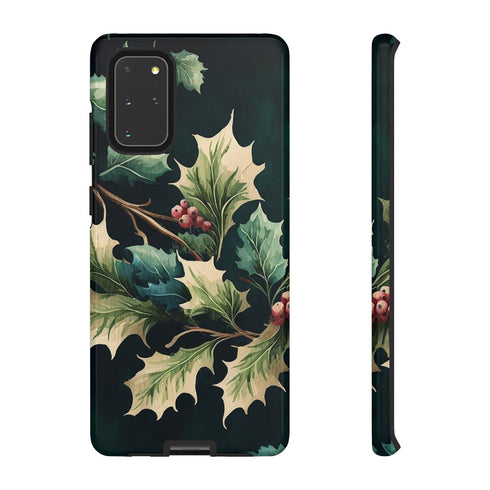 Dark Green Festive Holly in Watercolor - Impact Resistant Phone Case Samsung Galaxy S20+ Glossy